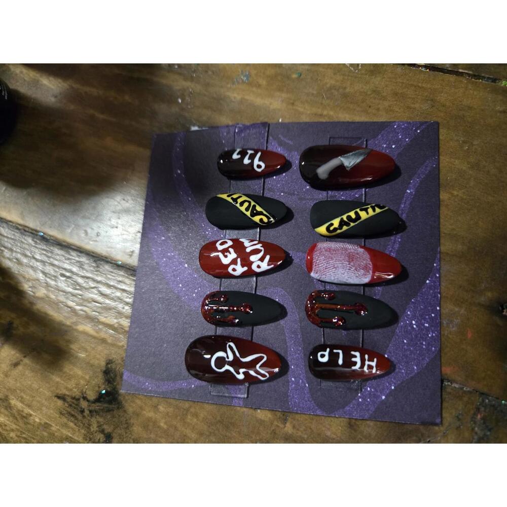 Crime scene redrum press on nails custom made